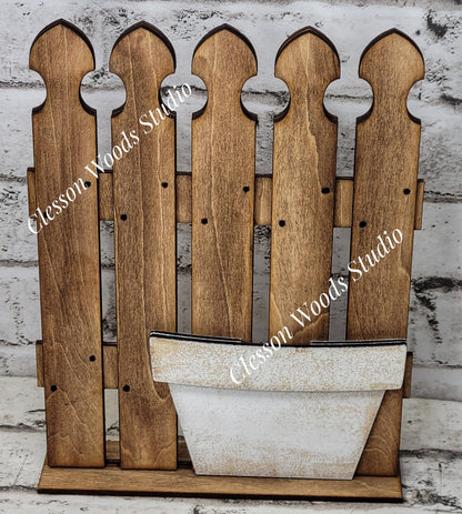 Tiny Fence Basket Set - Gobble Turkey Stained Fence Rustic White Pot