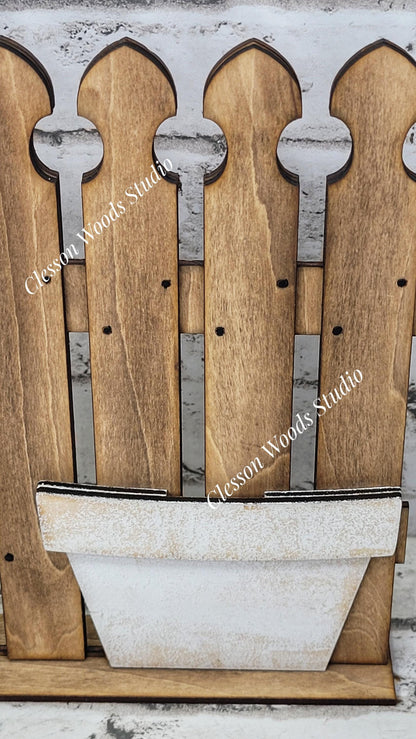 Tiny Fence Basket Set - Apples Stained Fence Rustic White Pot