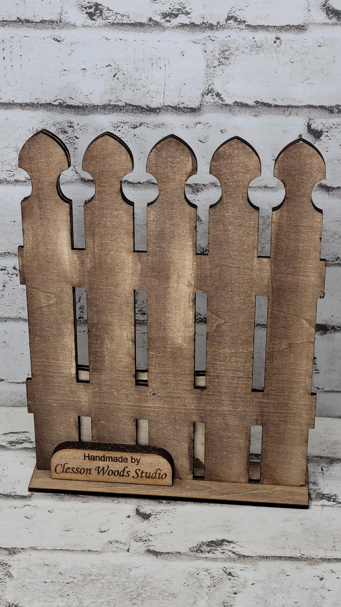 Hand-Painted Rustic Fence and Basket Set – Interchangeable Tiered Tray Decor