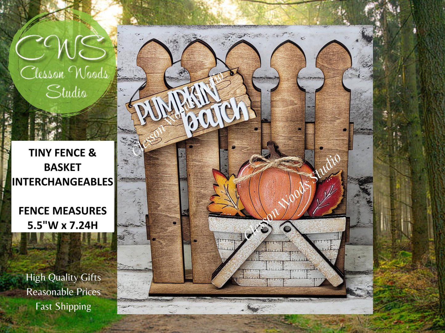 Tiny Fence Basket Set – Hand-Painted Rustic Pumpkin Patch Decor