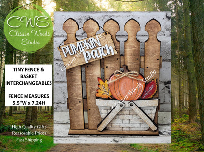 Tiny Fence Basket Set – Hand-Painted Rustic Pumpkin Patch Decor