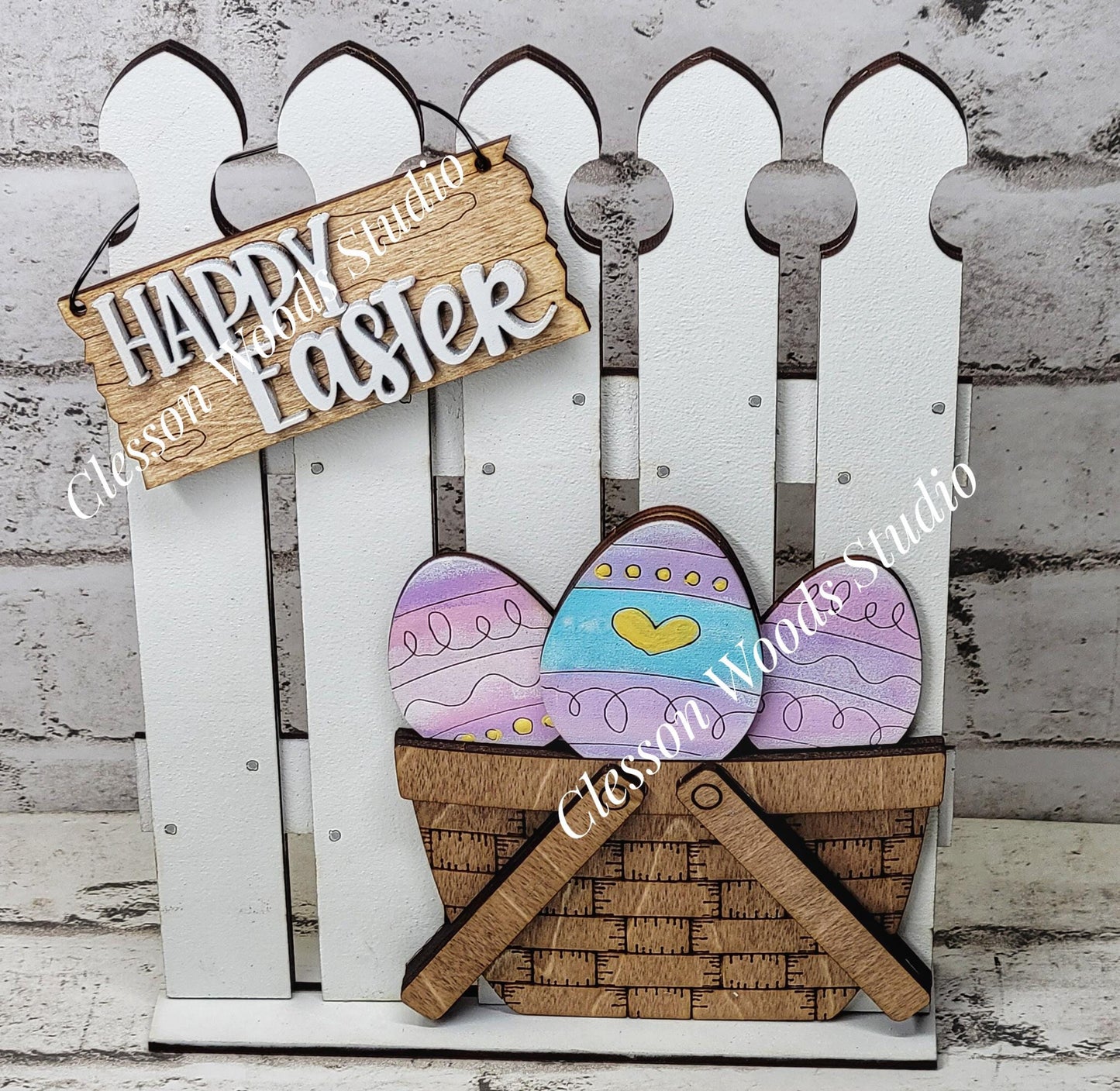 Hand-Painted Tiny Fence Basket Set – Easter Vignette Decor