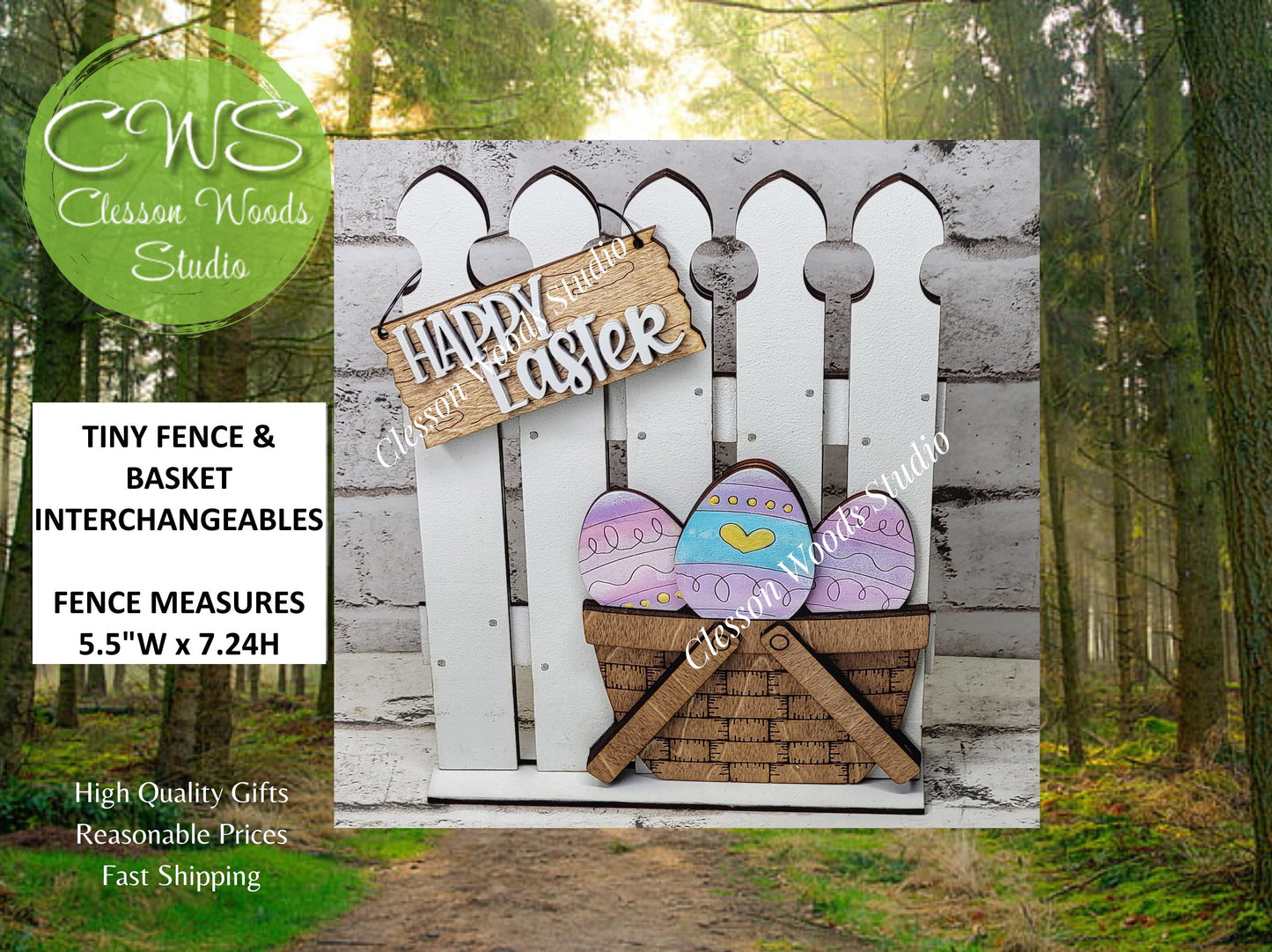 Hand-Painted Tiny Fence Basket Set – Easter Vignette Decor