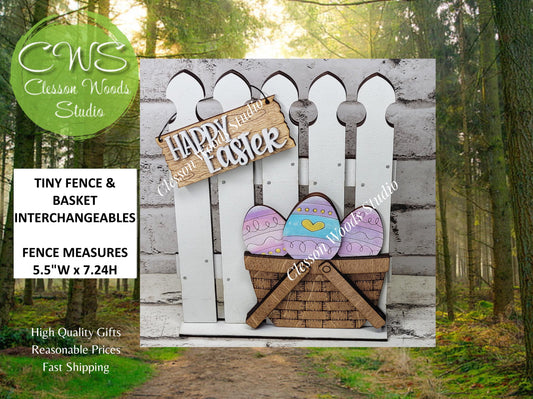Hand-Painted Tiny Fence Basket Set – Easter Vignette Decor