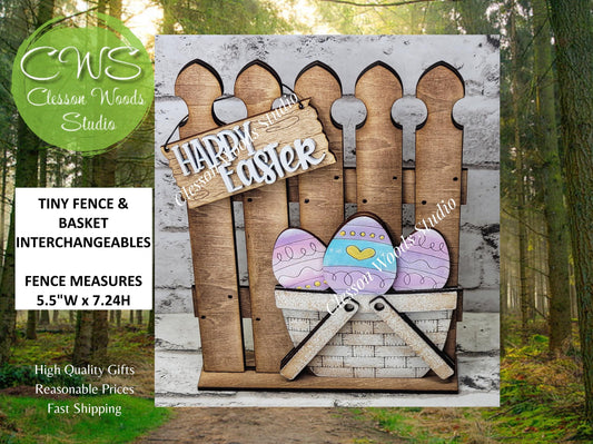 Hand-Painted Rustic Fence Basket Set – Easter Vignette Décor