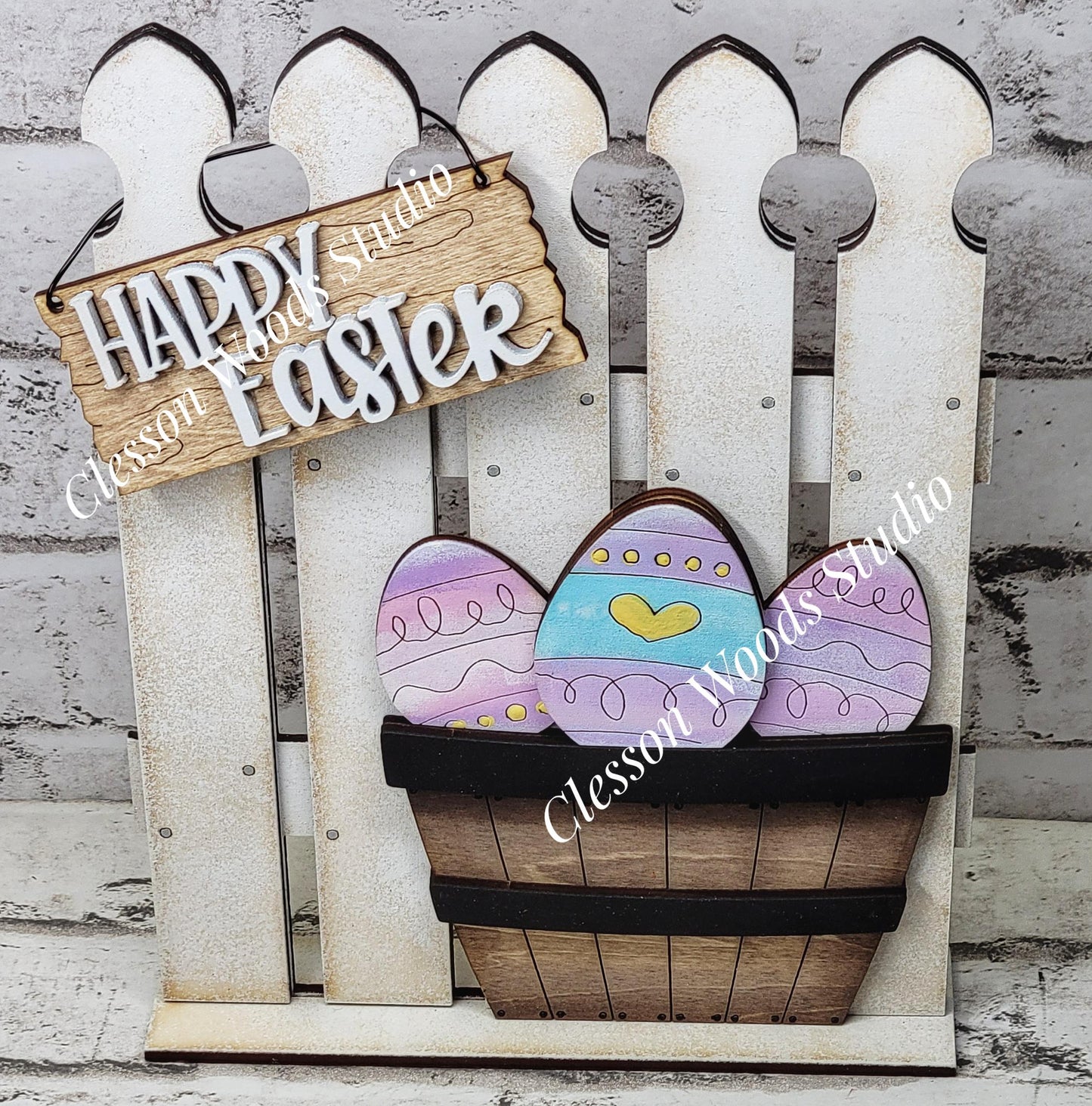 Tiny Fence Basket Set - Happy Easter Eggs Rustic White/Apple Basket