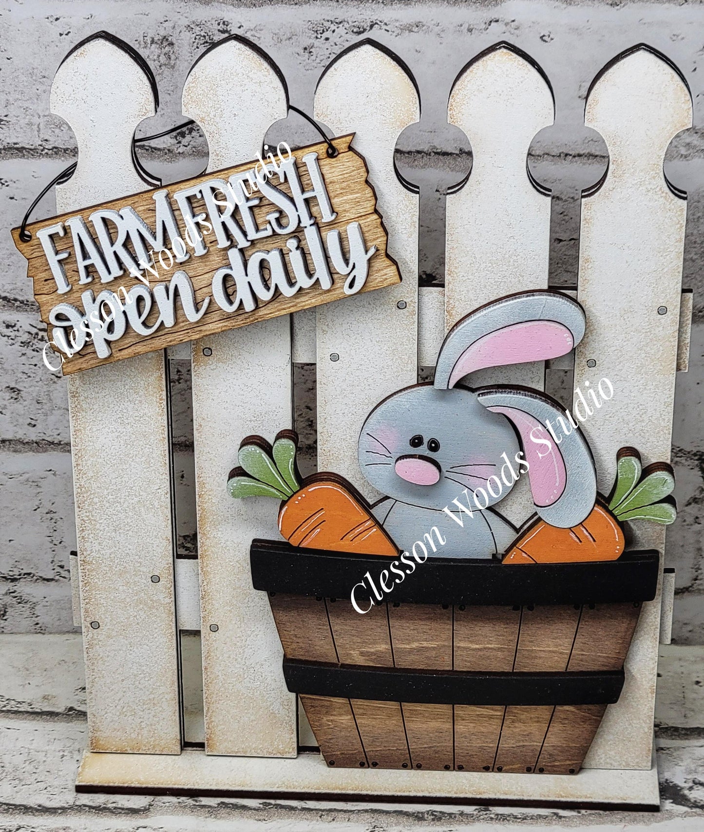 Tiny Fence Basket Set - Gray Bunny Carrots Rustic White/Apple Basket