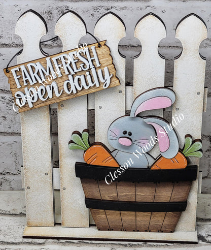 Tiny Fence Basket Set - Gray Bunny Carrots Rustic White/Apple Basket