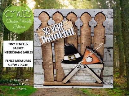 Hand-Painted Rustic Fence and Basket Set – Interchangeable Tiered Tray Decor