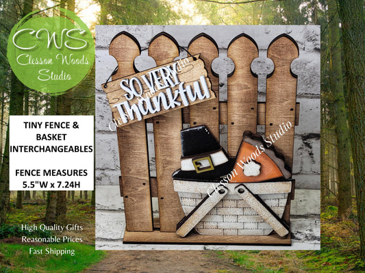 Hand-Painted Rustic Fence and Basket Set – Interchangeable Tiered Tray Decor