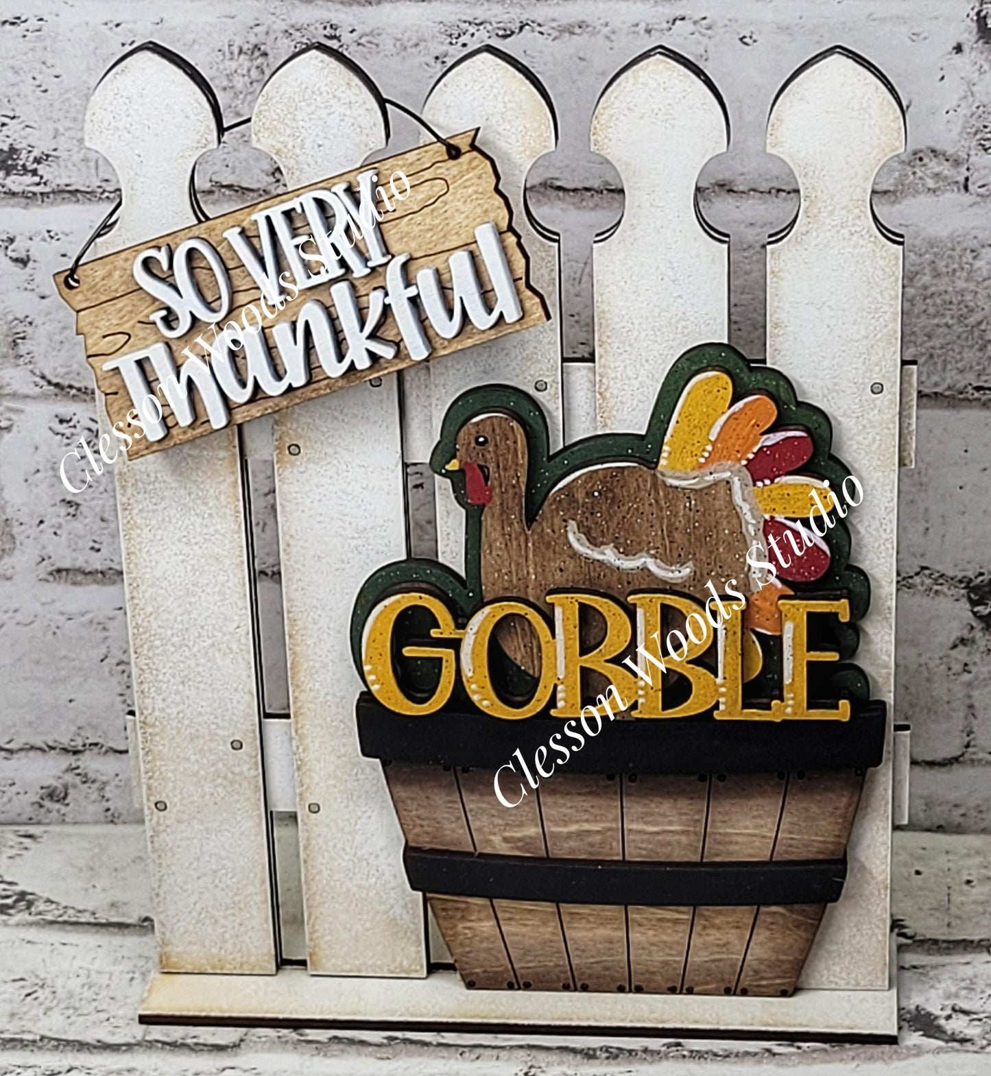Tiny Fence Basket Set - Gobble Turkey Rustic White/Apple Basket