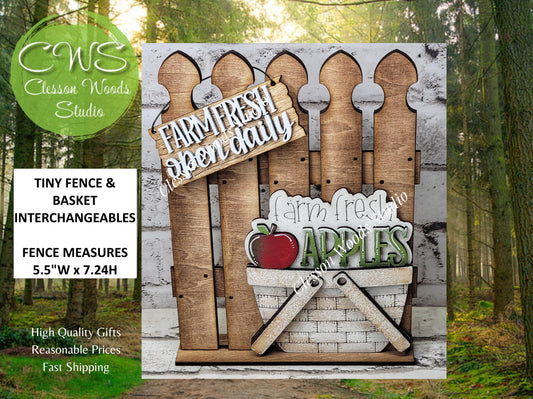 Hand-Painted Wooden Fence Basket Set – Farm Fresh Apples Vignette Decor