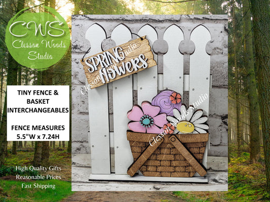 Hand-Painted Tiny Fence Basket Set – Spring Flowers Interchangeable Vignette Decor