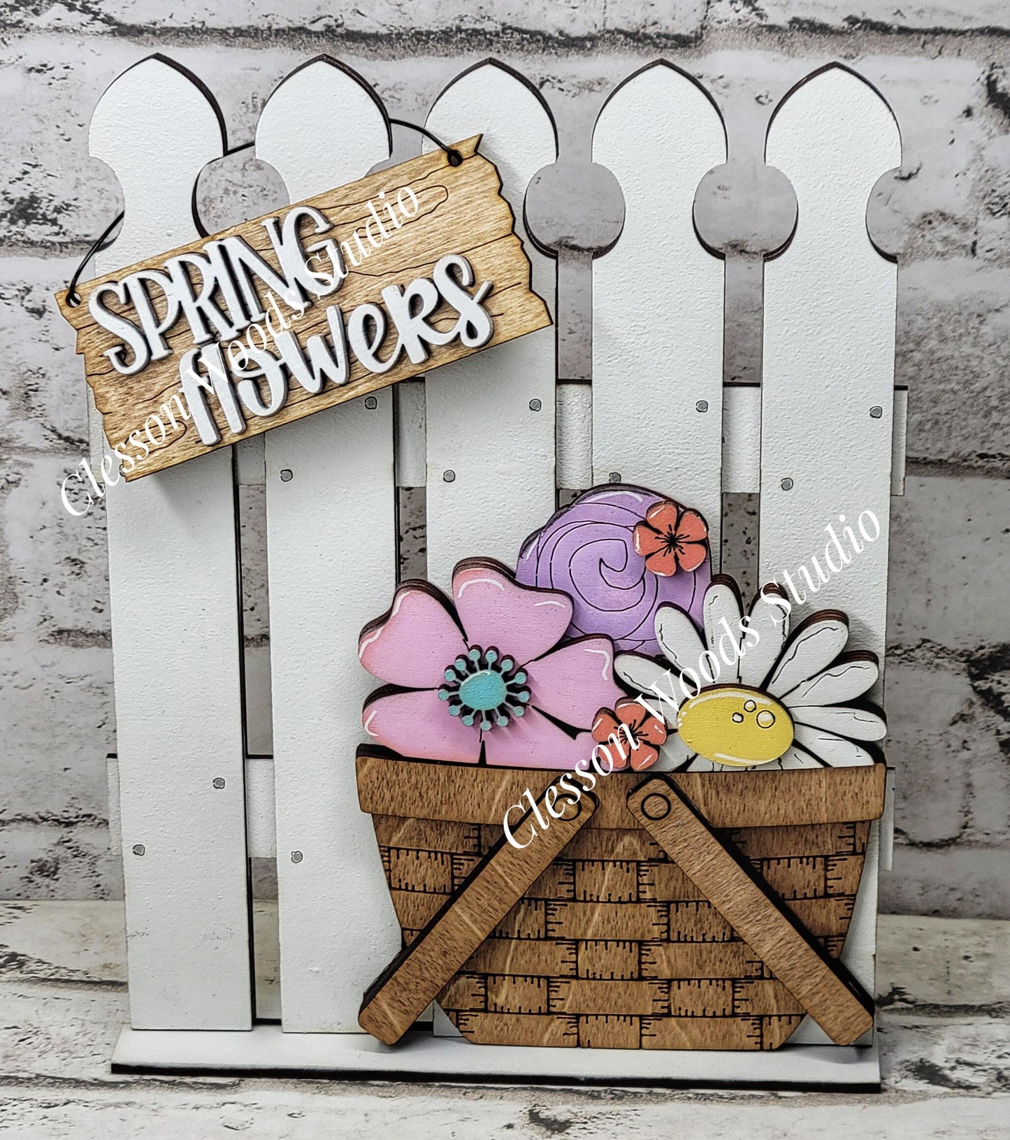 Hand-Painted Tiny Fence Basket Set – Spring Flowers Interchangeable Vignette Decor