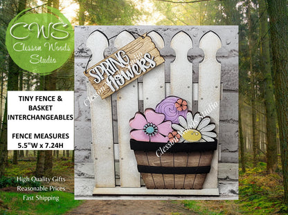 Tiny Fence Basket Set - Spring Flowers Rustic White/Apple Basket