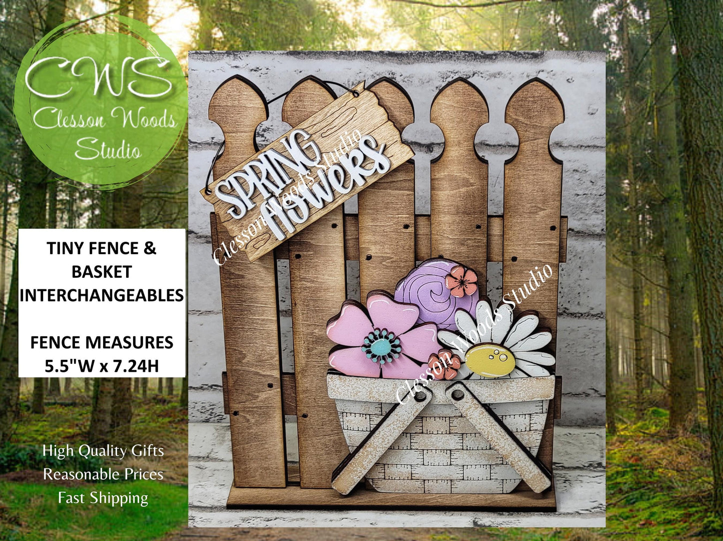 Tiny Fence Basket Set – Hand-Painted Rustic Wood Vignette Décor