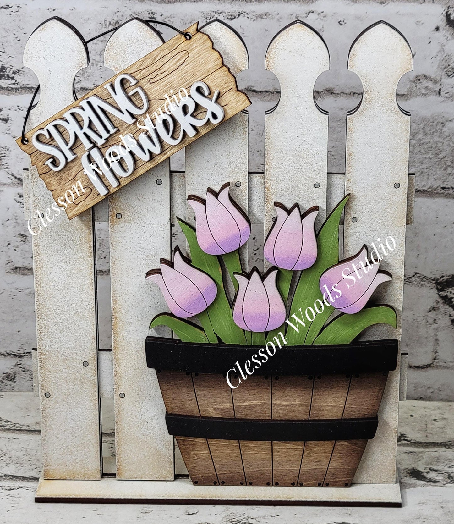 Tiny Fence Basket Set - Spring Tulips Rustic White/Apple Basket