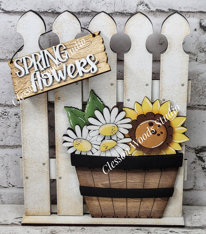 Tiny Fence Basket Set - Daisy Sunflower Rustic White/Apple Basket