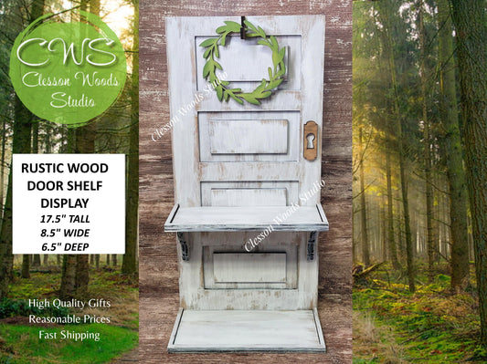Rustic Hand‑Painted Door Shelf with Hook – Freestanding Tiered Tray
