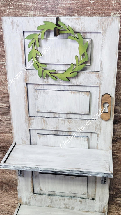 Rustic Hand‑Painted Door Shelf with Hook – Freestanding Tiered Tray