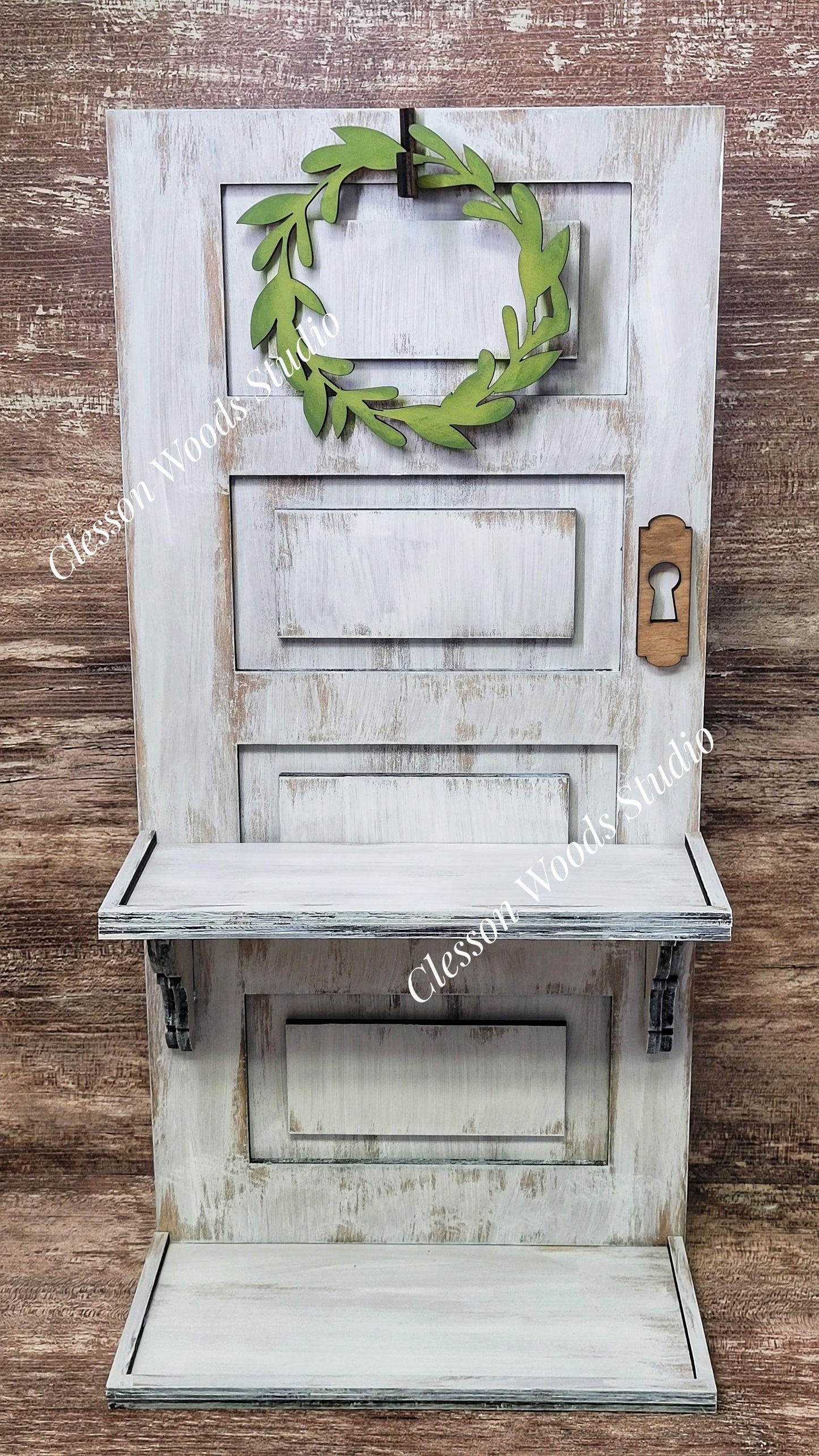 Rustic Hand‑Painted Door Shelf with Hook – Freestanding Tiered Tray