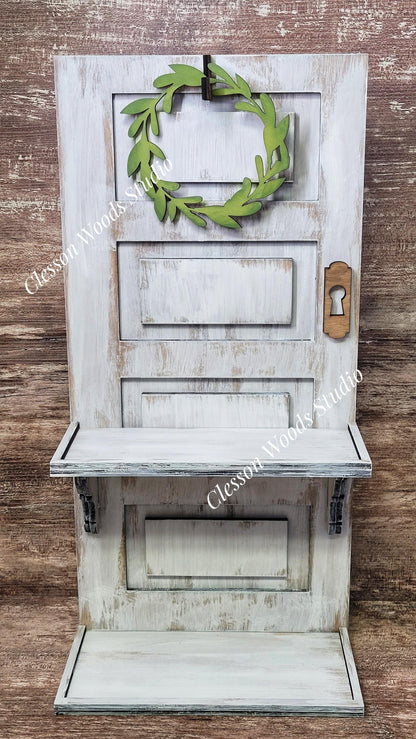 Rustic Hand‑Painted Door Shelf with Hook – Freestanding Tiered Tray