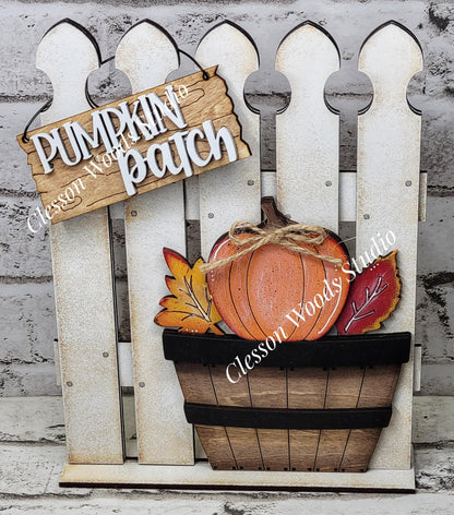 Tiny Fence Basket Set - Pumpkins & Leaves Rustic White/Apple Basket
