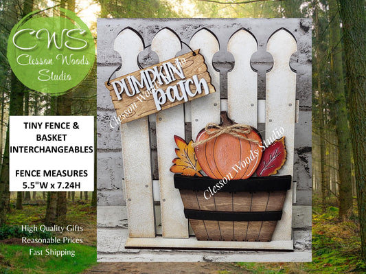 Tiny Fence Basket Set - Pumpkins & Leaves Rustic White/Apple Basket