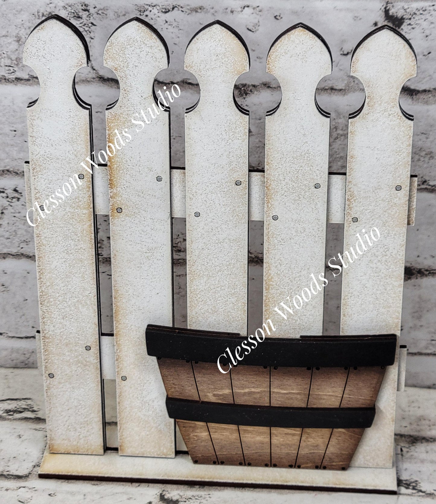 Tiny Fence Basket Set - Spring Flowers Rustic White/Apple Basket