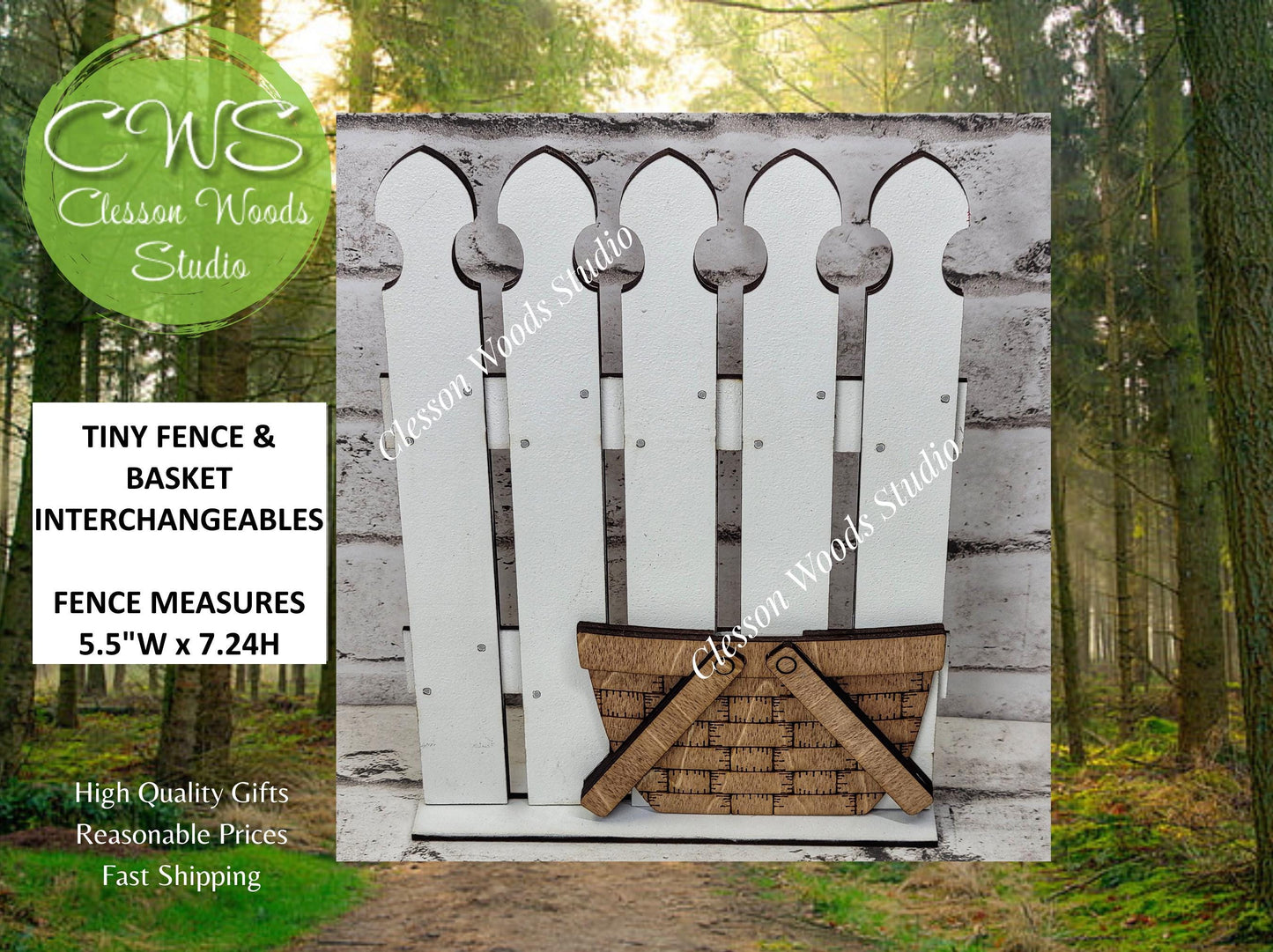 Tiny Fence Only - White & Stained Basket
