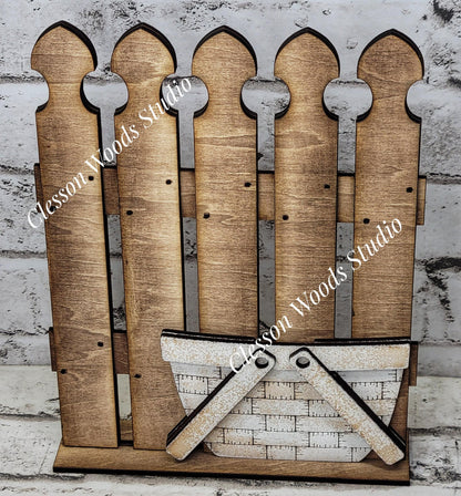Tiny Fence Only - Stained With Rustic White Basket