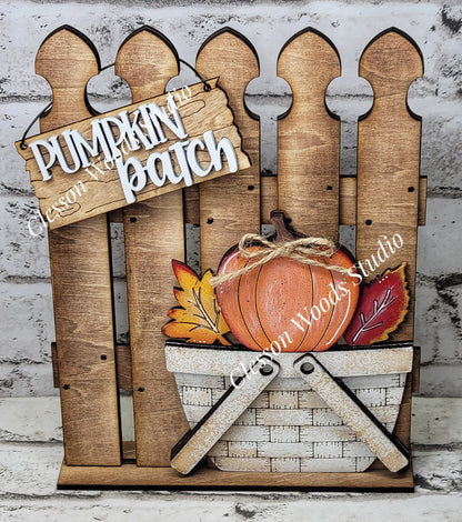 Tiny Fence Basket Set – Hand-Painted Rustic Pumpkin Patch Decor