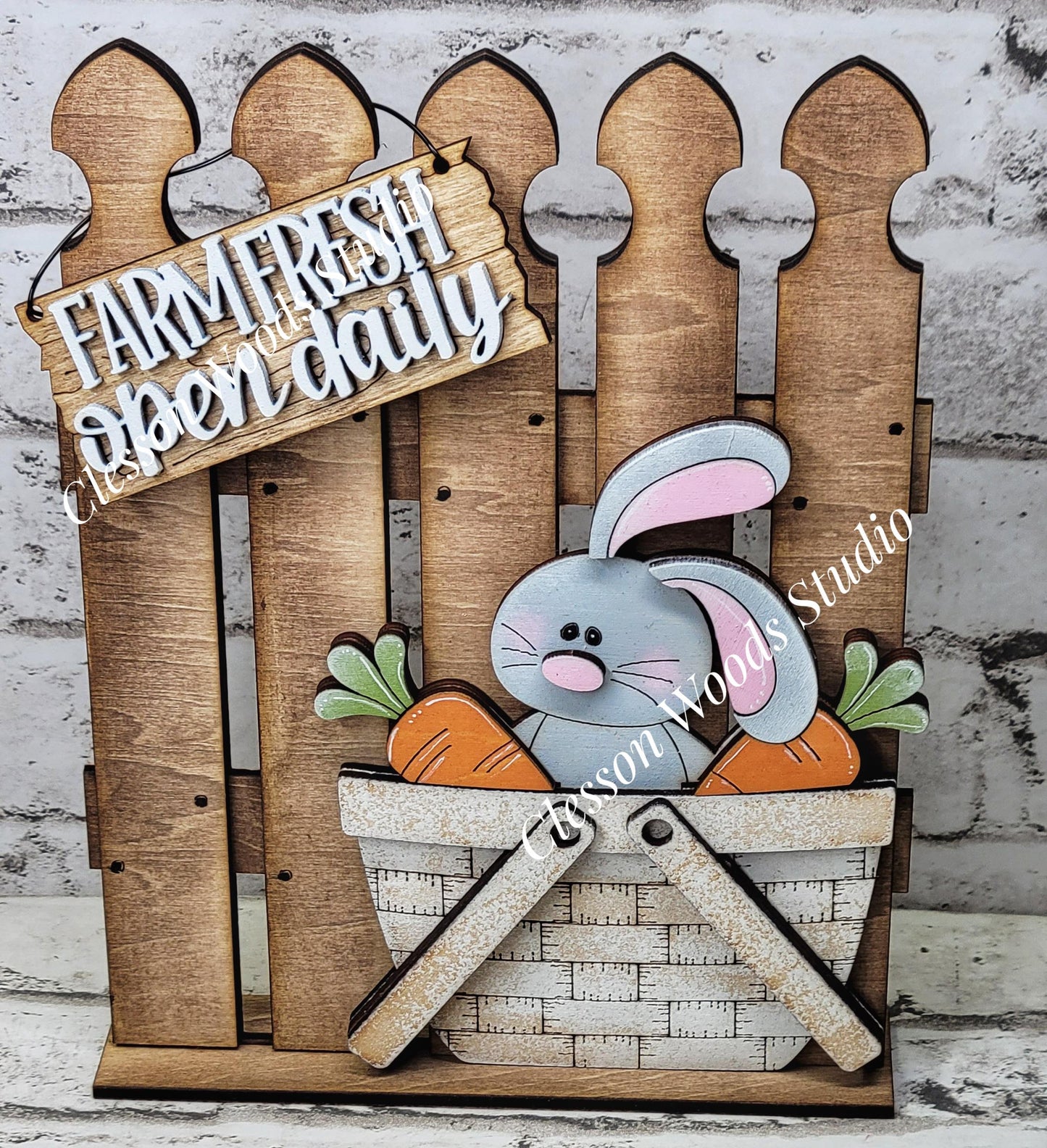 Hand-Painted Tiny Fence Basket Set – Rustic Bunny Carrots Vignette Decor