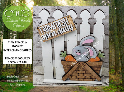 Hand-Painted Tiny Fence Basket Set – Bunny, Carrots, Farmhouse Décor