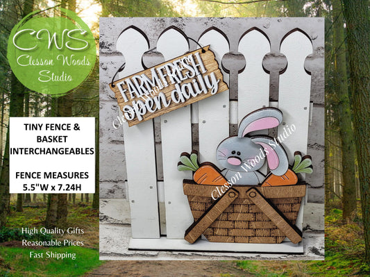 Hand-Painted Tiny Fence Basket Set – Bunny, Carrots, Farmhouse Décor