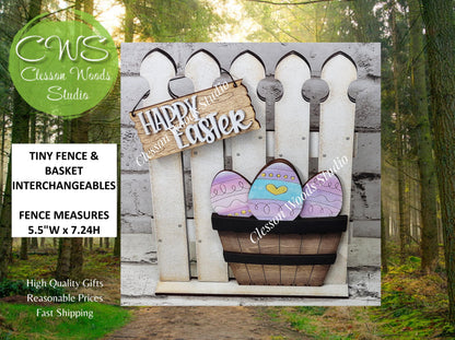 Tiny Fence Basket Set - Happy Easter Eggs Rustic White/Apple Basket