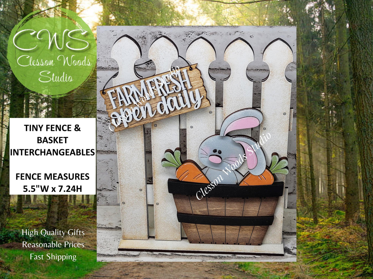 Tiny Fence Basket Set - Gray Bunny Carrots Rustic White/Apple Basket