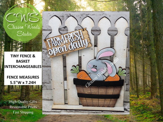 Tiny Fence Basket Set - Gray Bunny Carrots Rustic White/Apple Basket