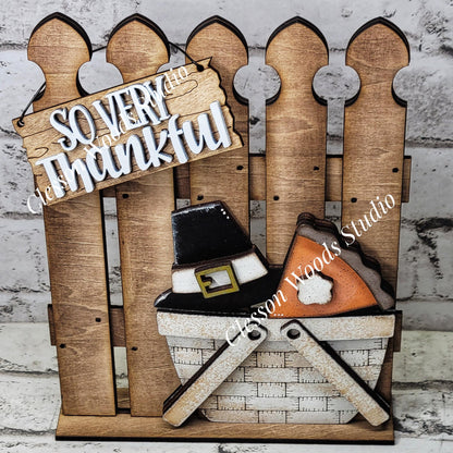 Hand-Painted Rustic Fence and Basket Set – Interchangeable Tiered Tray Decor