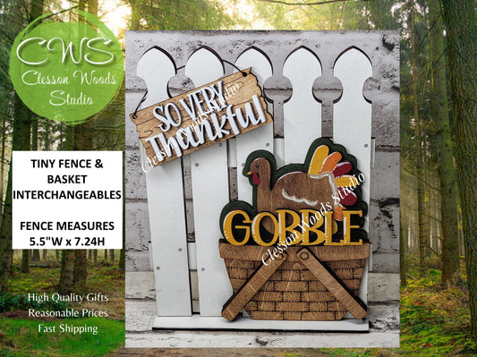 Hand-Painted Wooden Fence Basket Set – Thanksgiving Turkey Vignette Decor