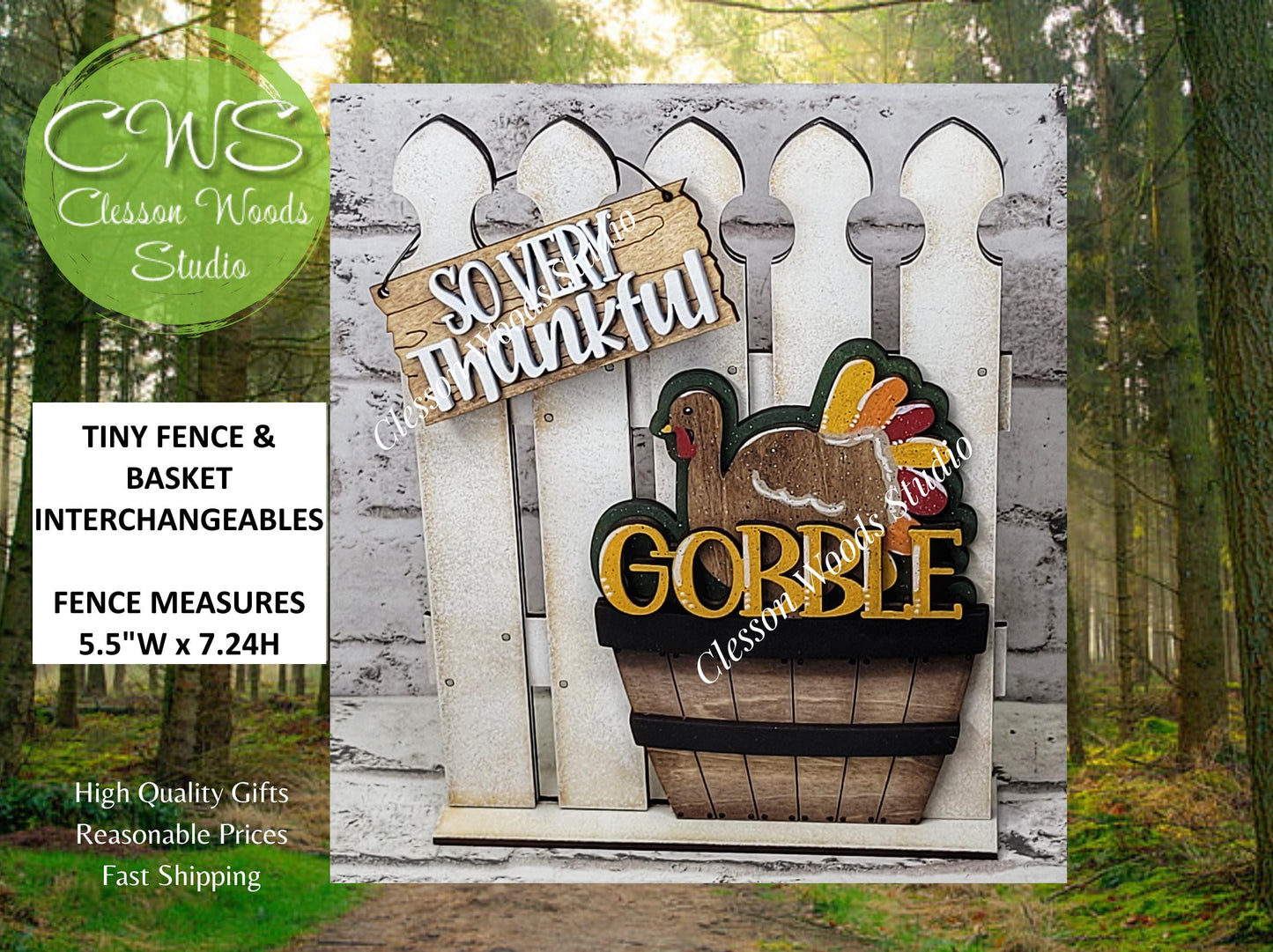 Tiny Fence Basket Set - Gobble Turkey Rustic White/Apple Basket