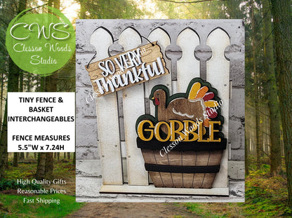 Tiny Fence Basket Set - Gobble Turkey Rustic White/Apple Basket