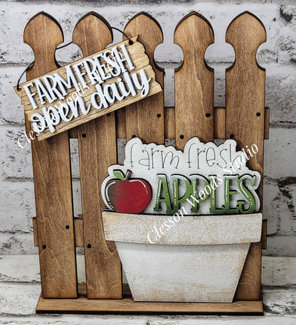 Tiny Fence Basket Set - Apples Stained Fence Rustic White Pot