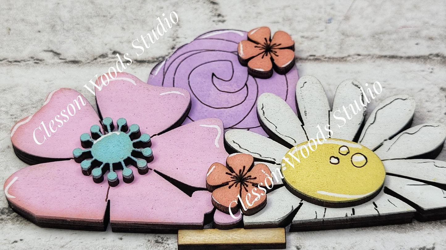 Hand-Painted Tiny Fence Basket Set – Spring Flowers Interchangeable Vignette Decor