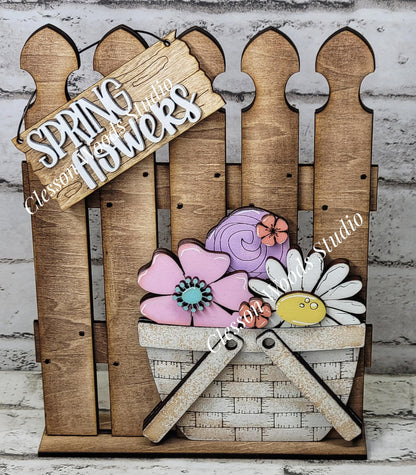 Tiny Fence Basket Set – Hand-Painted Rustic Wood Vignette Décor