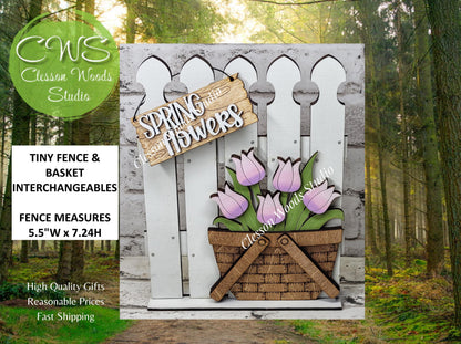 Tiny Fence Basket Set – Hand-Painted Spring Tulips Interchangeable Décor