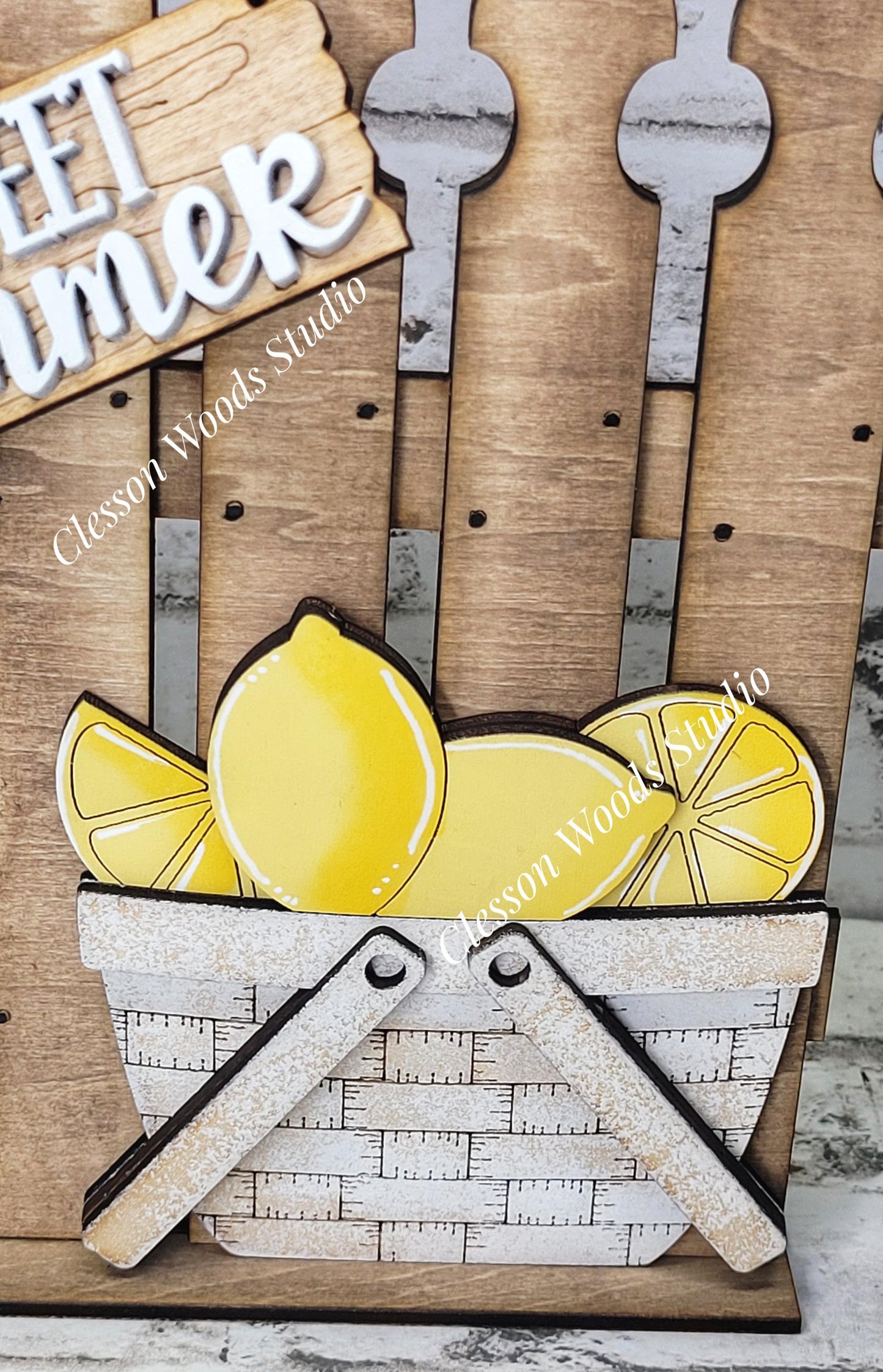 Hand-Painted Tiny Fence Basket Set – Rustic Lemon Summer Vignette