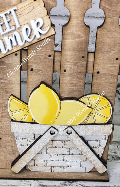 Hand-Painted Tiny Fence Basket Set – Rustic Lemon Summer Vignette