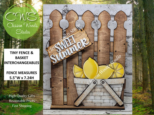Hand-Painted Tiny Fence Basket Set – Rustic Lemon Summer Vignette