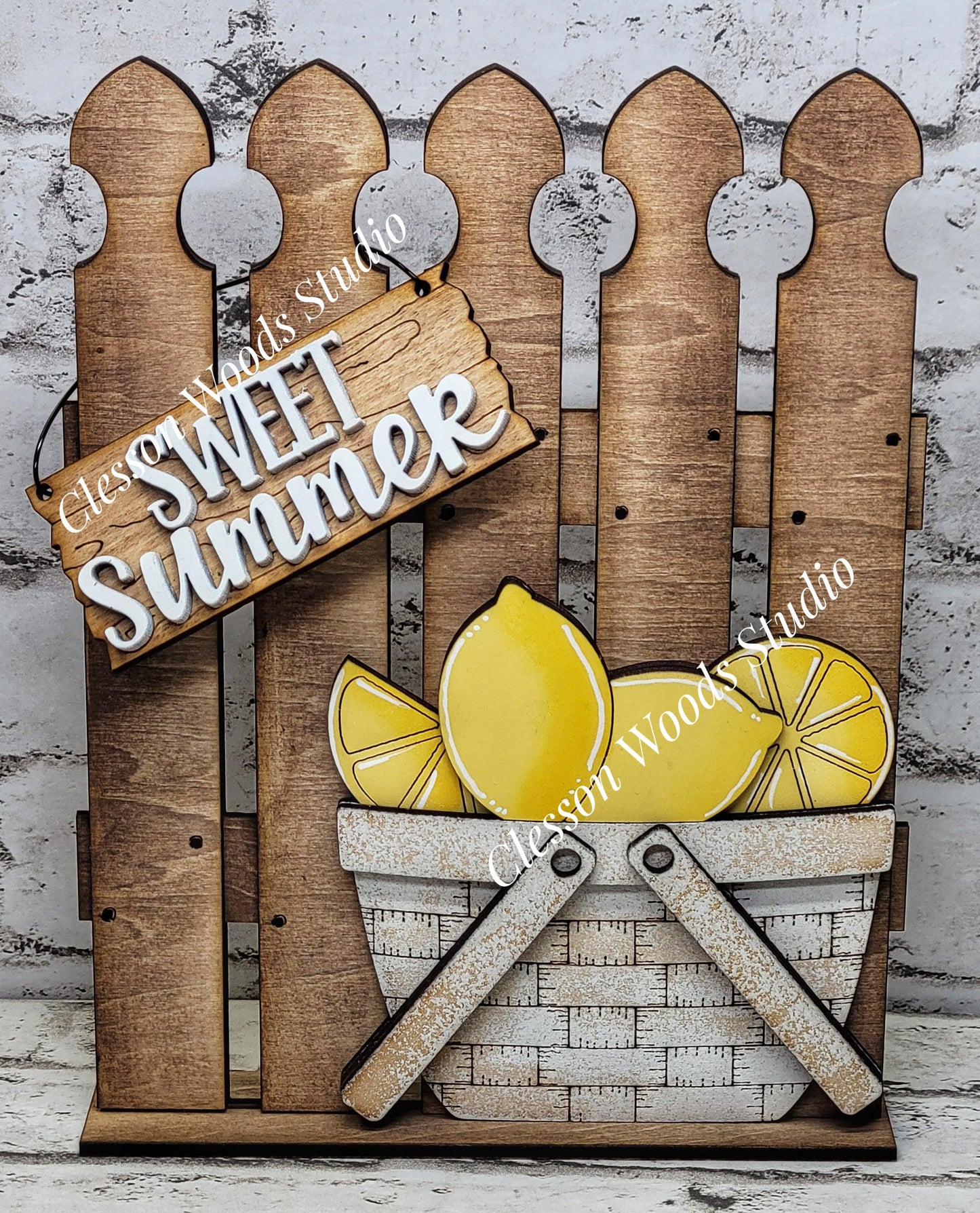 Hand-Painted Tiny Fence Basket Set – Rustic Lemon Summer Vignette